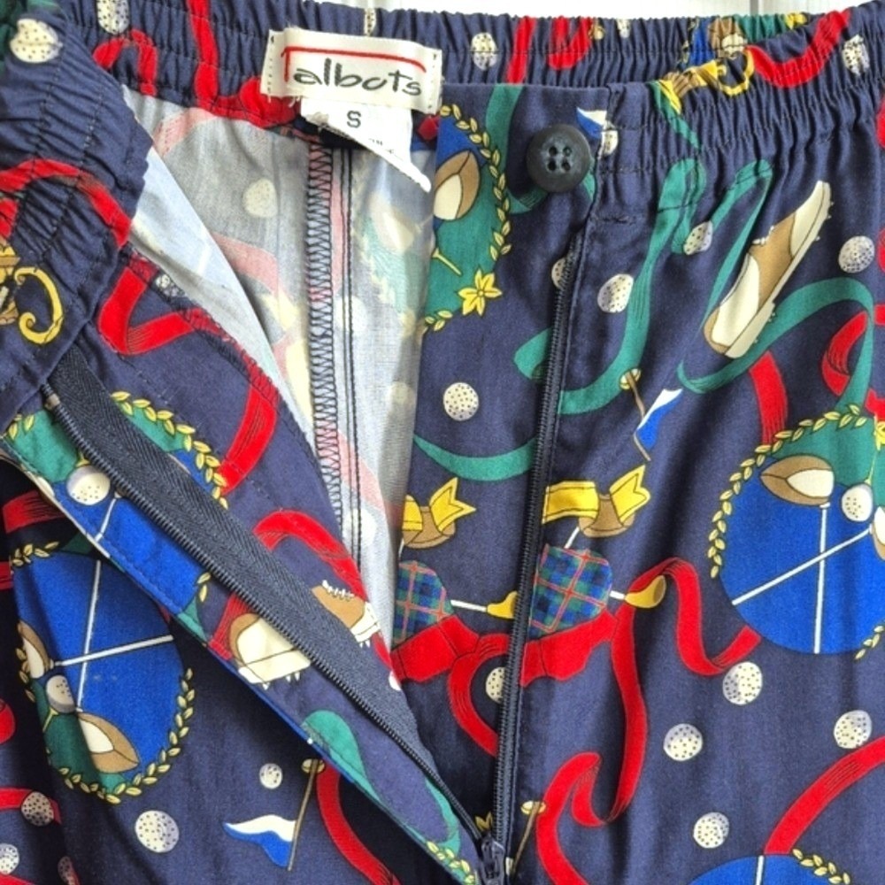 Vintage Talbots Fun Golf Print Pants Navy Blue Rayon Women's Small - Picture 4 of 11